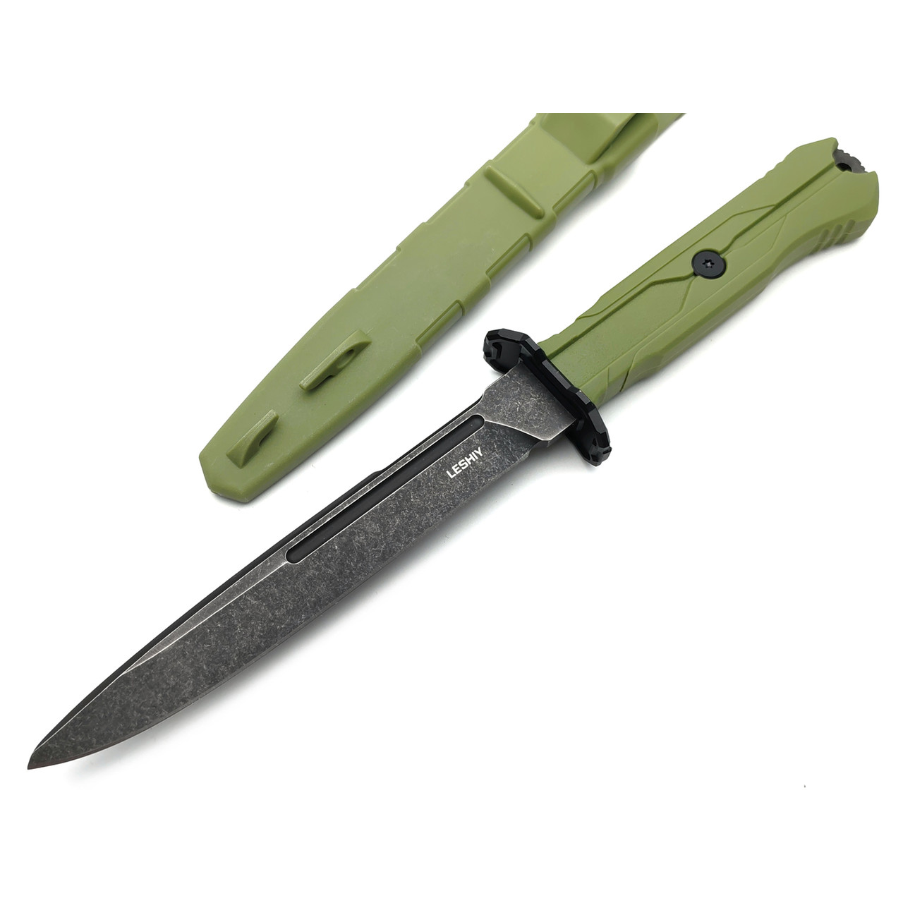 Mr.Blade нож Leshiy сталь Aus-8 блэквош, рукоять Эластрон зелёный