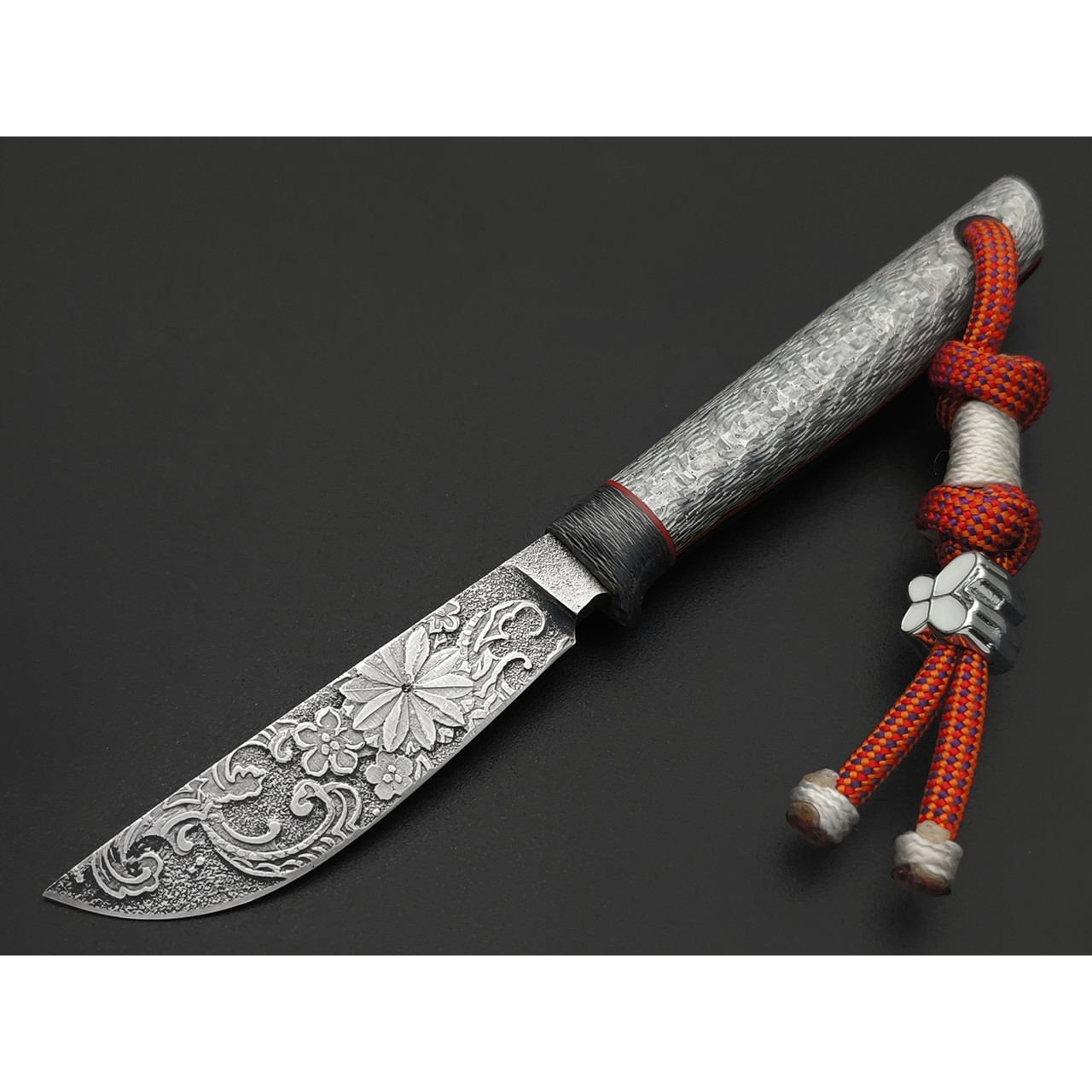 Волчий Век нож Слонёнок Custom сталь CPM Magnacut WA худ. травление, рукоять Silver Twill, G10