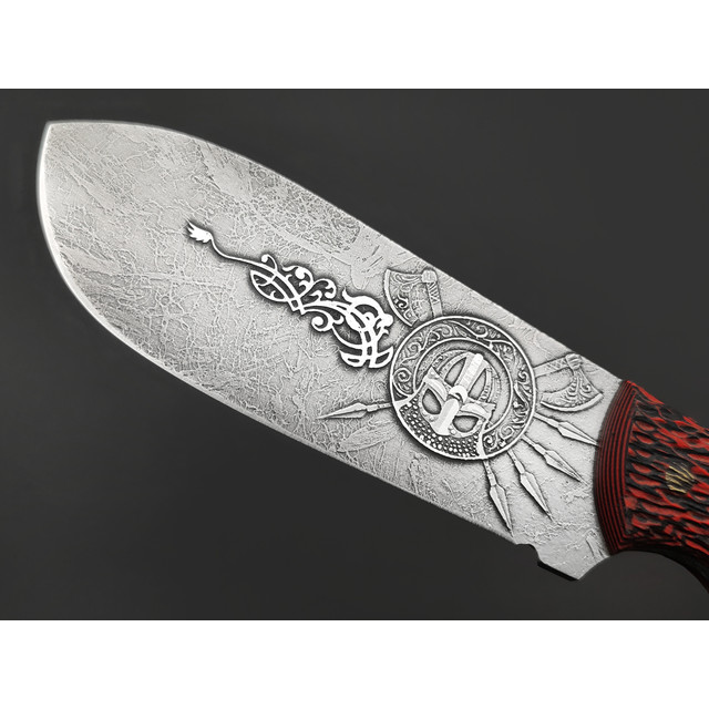 Волчий Век нож БП-11 Custom "Оружие Предков" сталь N690 WA худ. травление, рукоять G10, авторский пин, латунь