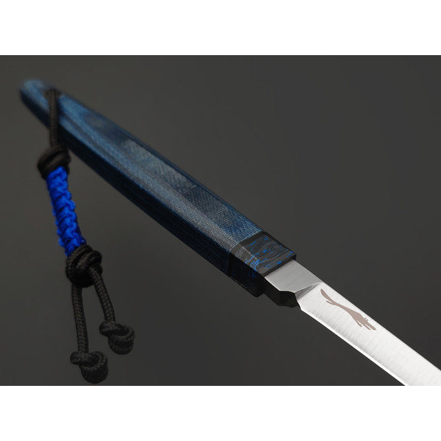 Волчий Век нож Тактический Стейковый Скальпель Custom сталь M390 WA, рукоять Micarta jeans, carbon fiber blue