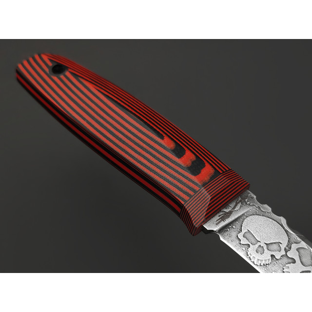 Волчий Век нож Техно WharnCliffe Custom Scull Edition сталь N690 WA худ. травление, рукоять G10 black & red