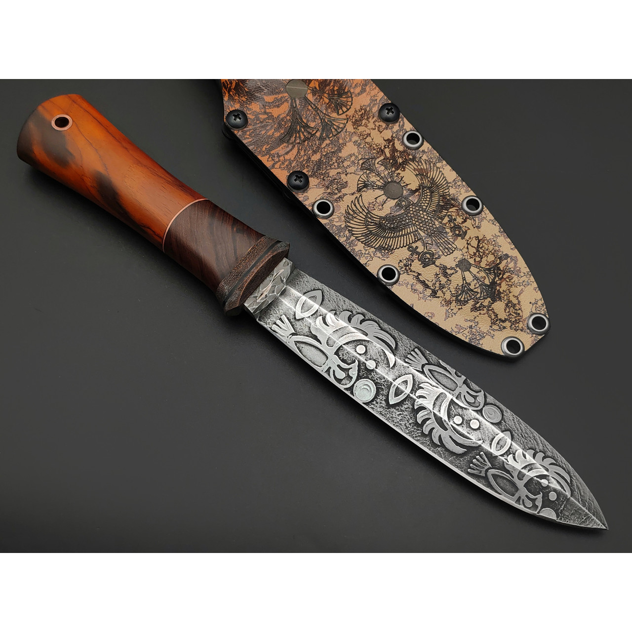 Волчий Век нож Кинжалоид Custom Egyptian Edition сталь PGK WA худ. травление, рукоять Ясень, Айронвуд, медь