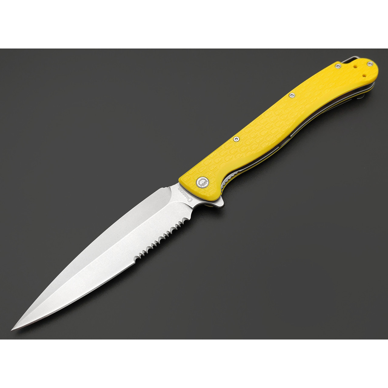 Daggerr нож Vendetta Yellow Serrated SW DL сталь 8Cr14MoV стоунвош, рукоять FRN yellow