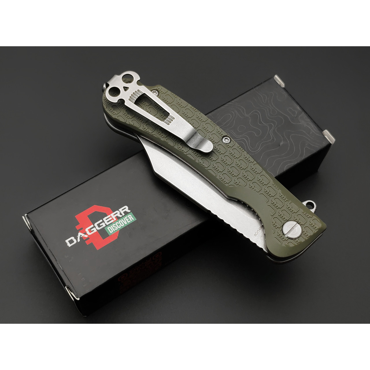 Daggerr нож Powie Olive SW DL сталь 8Cr14MoV стоунвош, рукоять FRN olive