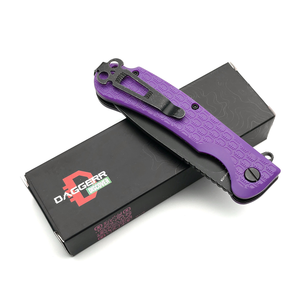 Daggerr нож Wocket Purple BW DL сталь 8Cr14MoV блэквош, рукоять FRN purple