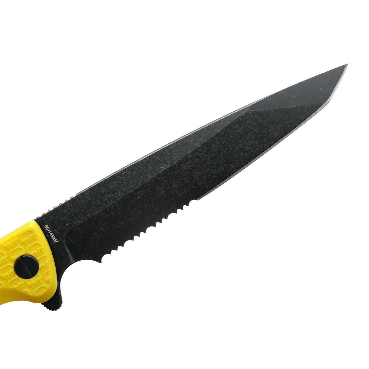 Daggerr нож Shogun Yellow Serrated BW DL сталь 8Cr14MoV блэквош, рукоять FRN yellow