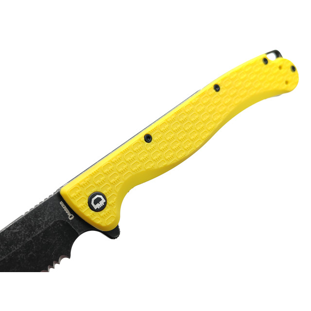 Daggerr нож Shogun Yellow Serrated BW DL сталь 8Cr14MoV блэквош, рукоять FRN yellow