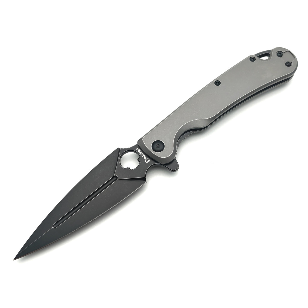 Daggerr нож Arrow Flipper frame lock BW сталь D2 блэквош, рукоять Steel gray