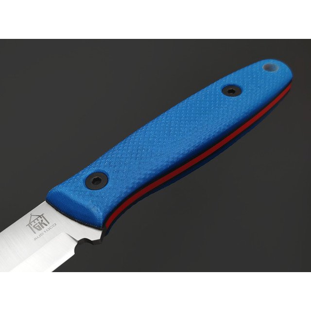 Град Горький нож Оса сталь Aus-10Co satin, рукоять Micarta blue, G10 red