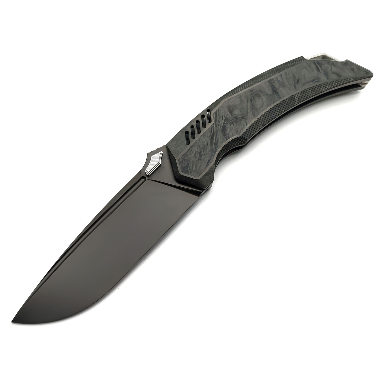 TuoTown складной нож Tiburon TTR-MKDC сталь TMAX DLC, рукоять Titanium Crystal, Carbon fiber chaotic black