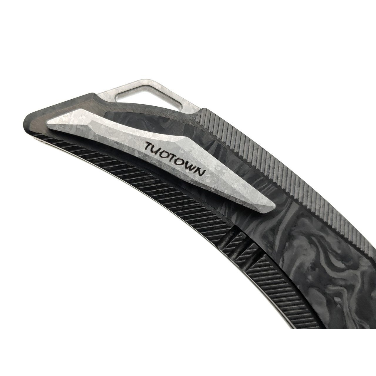 TuoTown складной нож Tiburon TTR-MKDC сталь TMAX DLC, рукоять Titanium Crystal, Carbon fiber chaotic black