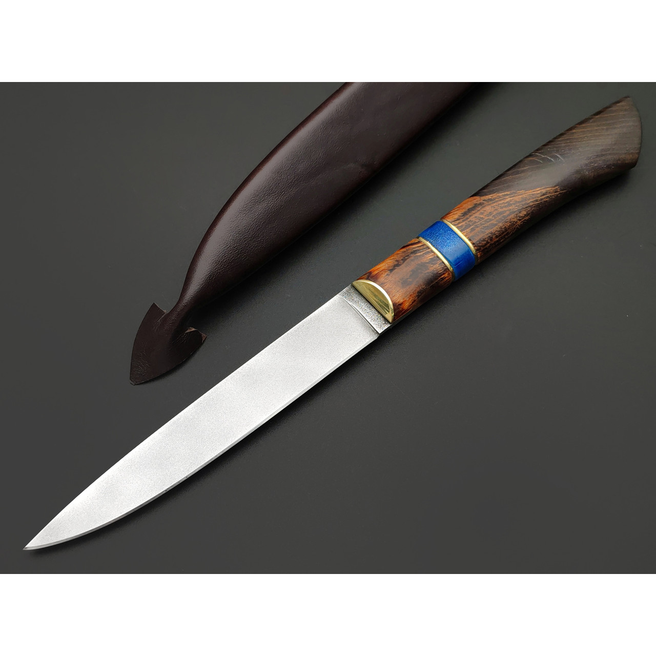 Kappush Knife нож Бычак КМ017 сталь 440C, рукоять стаб. Дерево тёмное, стаб. рог лося, латунь