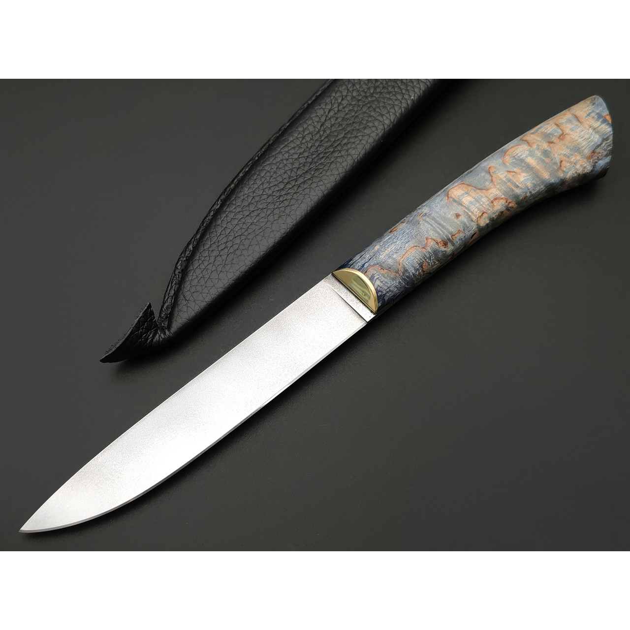 Kappush Knife нож Бычак КМ015 сталь 440C, рукоять Стабилизированное дерево синее, латунь