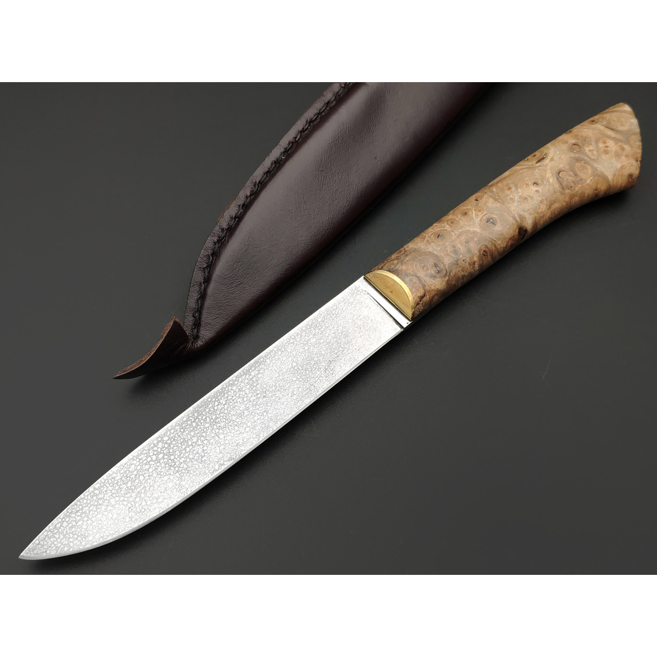 Kappush Knife нож Бычак КМ016 сталь Х12МФ травление, рукоять Стабилизированное дерево светлое, латунь