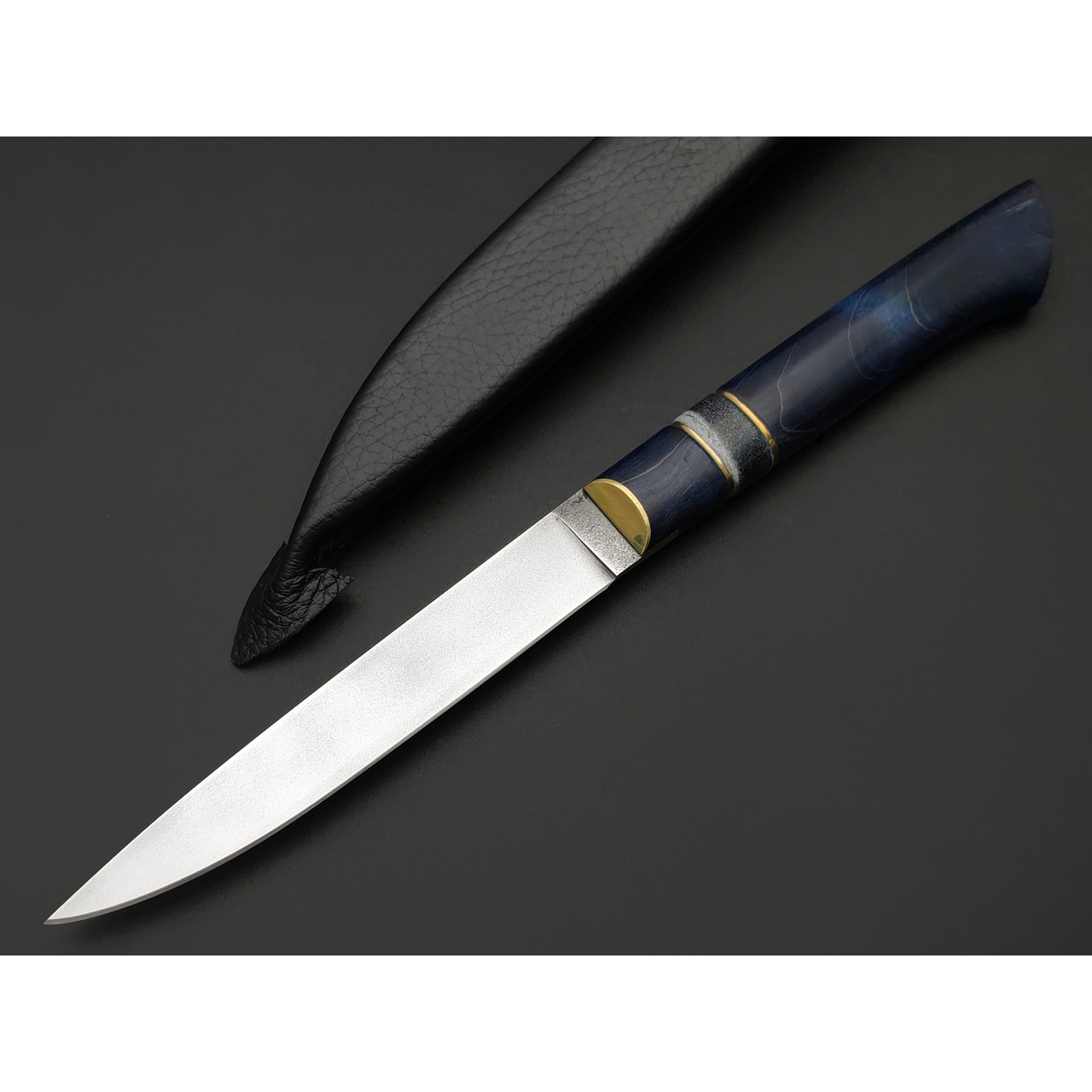 Kappush Knife нож Бычак КМ019 сталь 440C, рукоять стаб. Дерево синее, стаб. рог лося, латунь