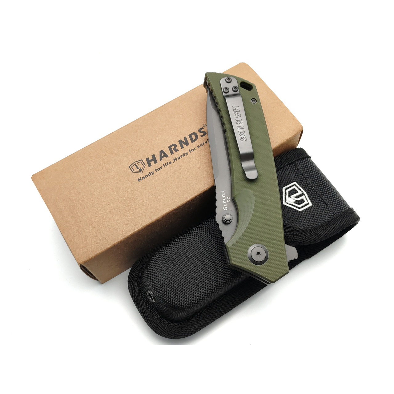 Harnds складной нож General CK7206GN-GT сталь D2 gray titanium, рукоять G10 green