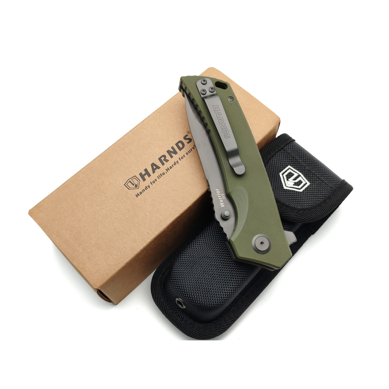 Harnds складной нож Warrior CK7205GN-GT сталь D2 gray titanium, рукоять G10 green