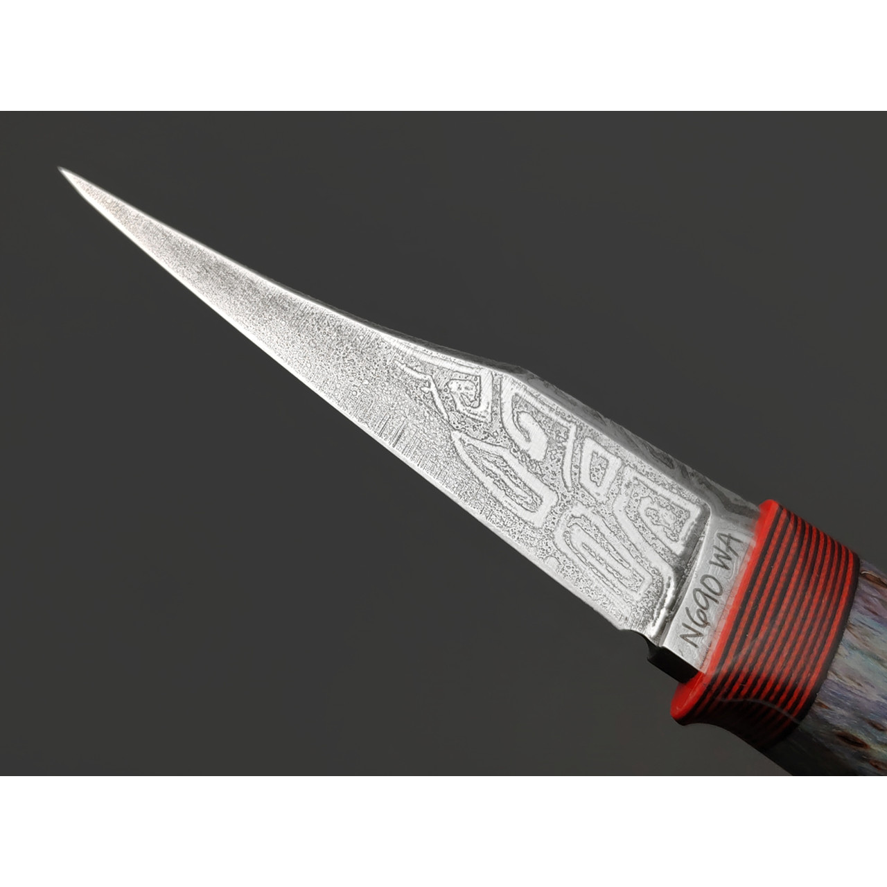 Волчий Век нож Мини Филейник Custom сталь N690 WA худ. травление, рукоять стаб. Карельская берёза, G10