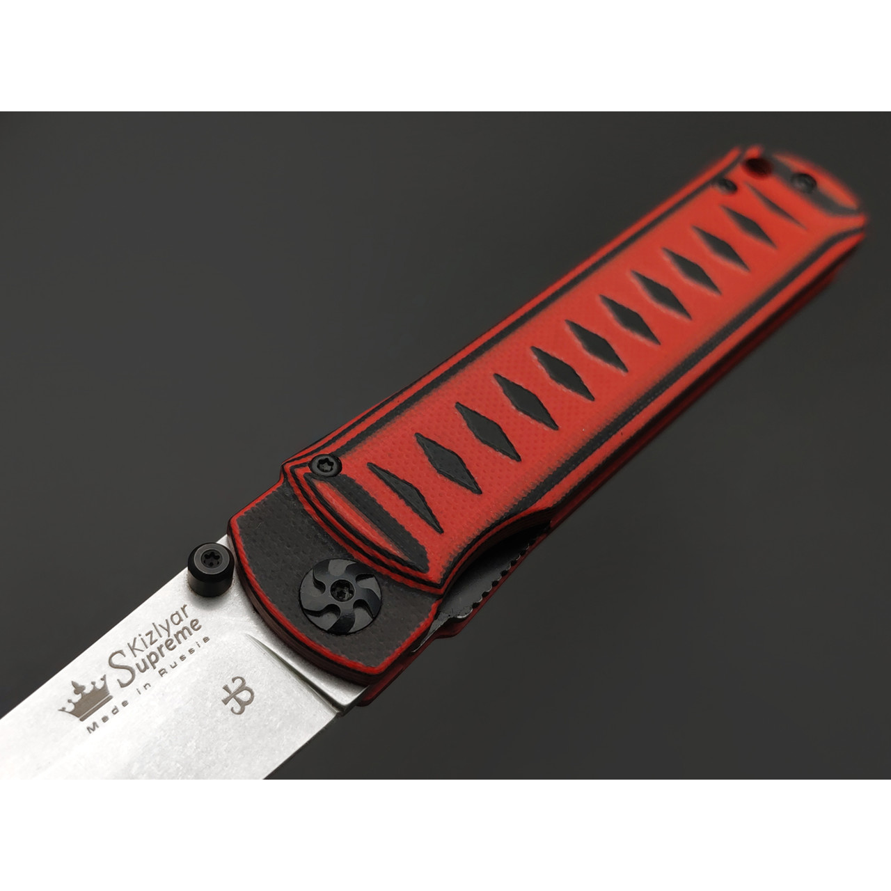 Kizlyar Supreme складной нож Whisper сталь D2 стоунвош, рукоять G10 black & red