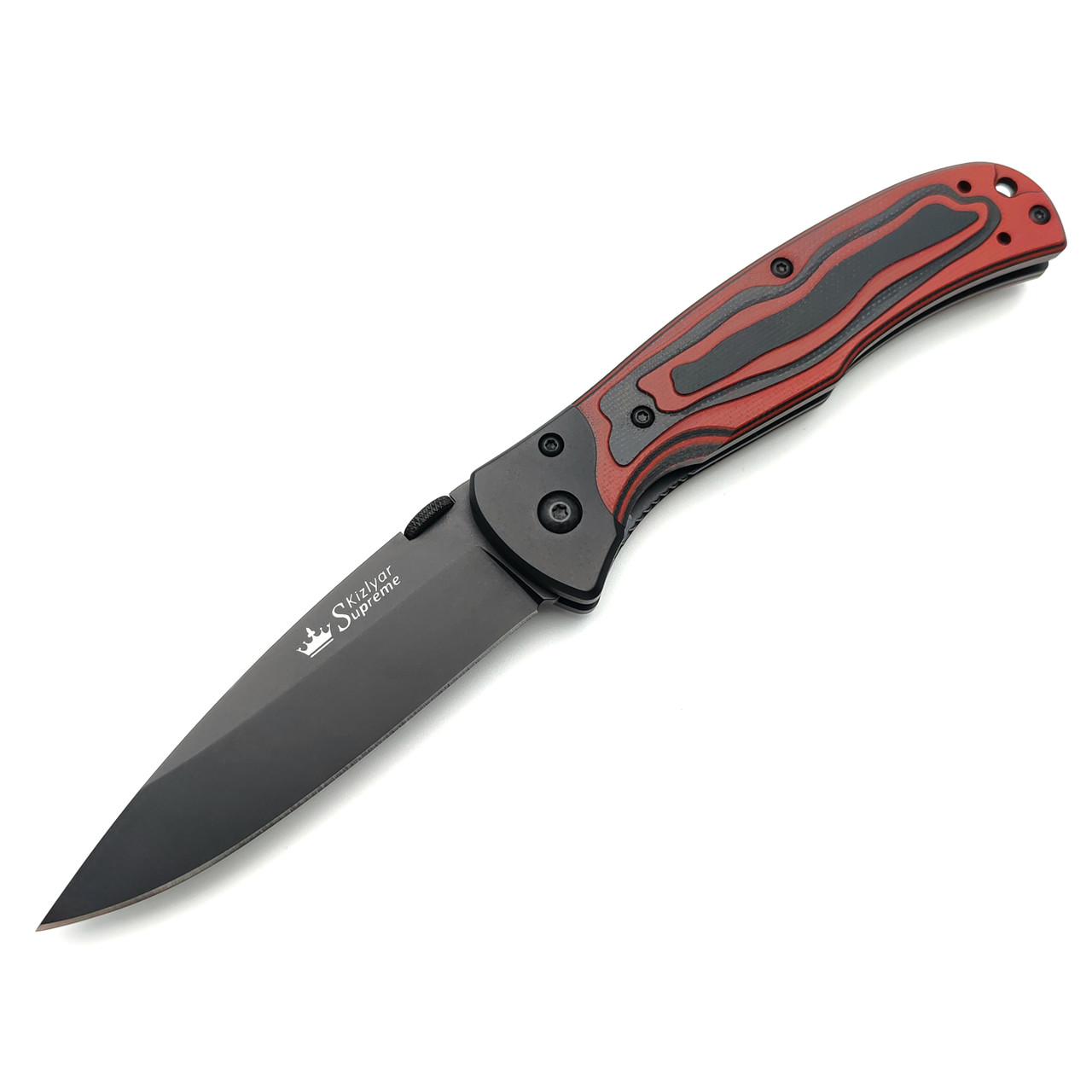 Kizlyar Supreme складной нож Prime сталь D2 black titanium, рукоять G10 black & red