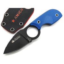 Kizlyar Supreme шейный нож Amigo Z сталь D2 black titanium, рукоять G10 blue, ножны G10