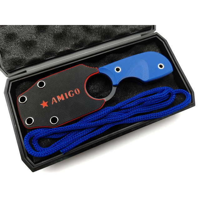 Kizlyar Supreme шейный нож Amigo Z сталь D2 black titanium, рукоять G10 blue, ножны G10