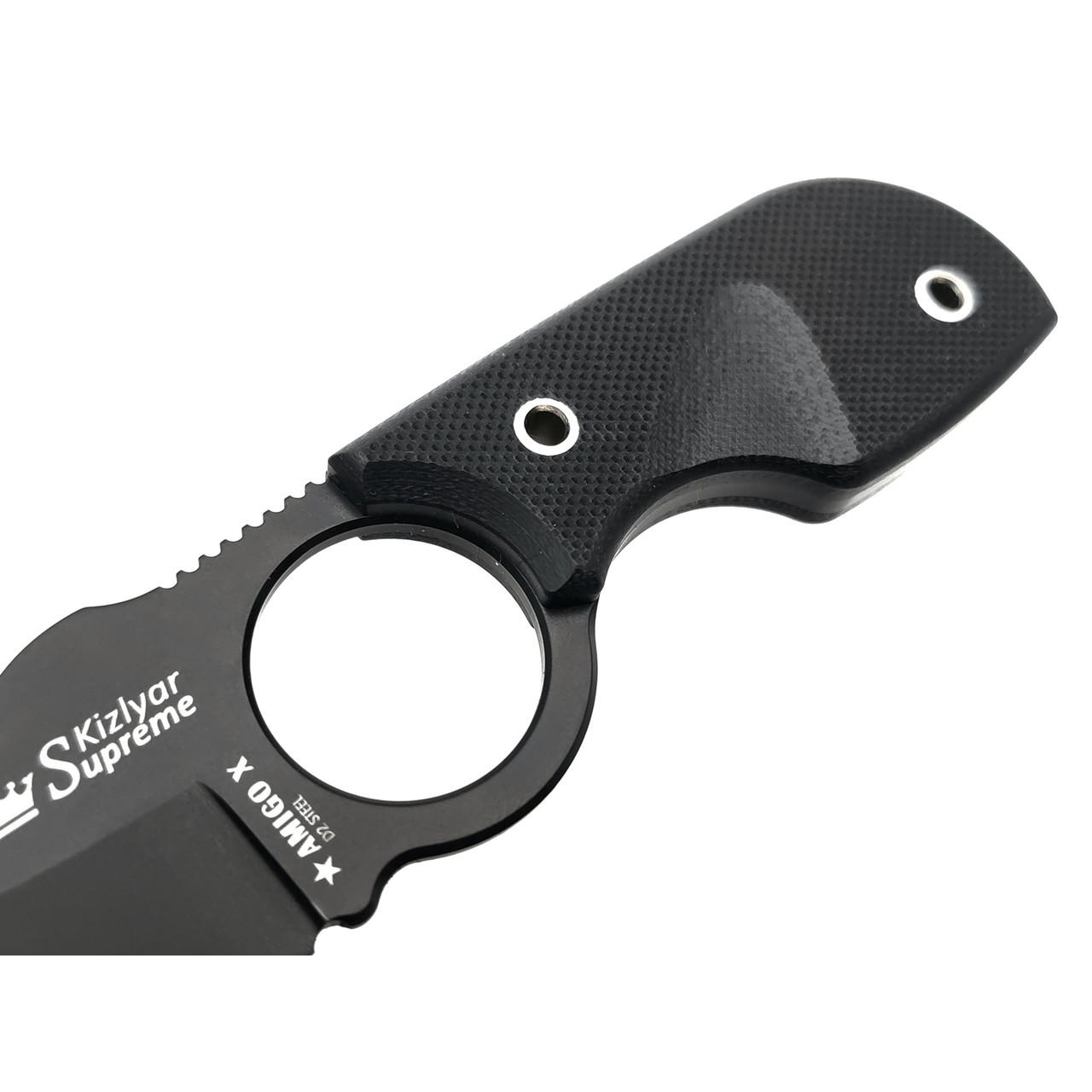 Kizlyar Supreme шейный нож Amigo X сталь D2 black titanium, рукоять G10 black, ножны G10