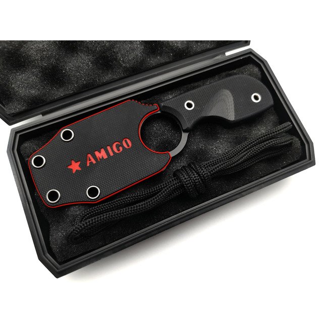 Kizlyar Supreme шейный нож Amigo X сталь D2 black titanium, рукоять G10 black, ножны G10