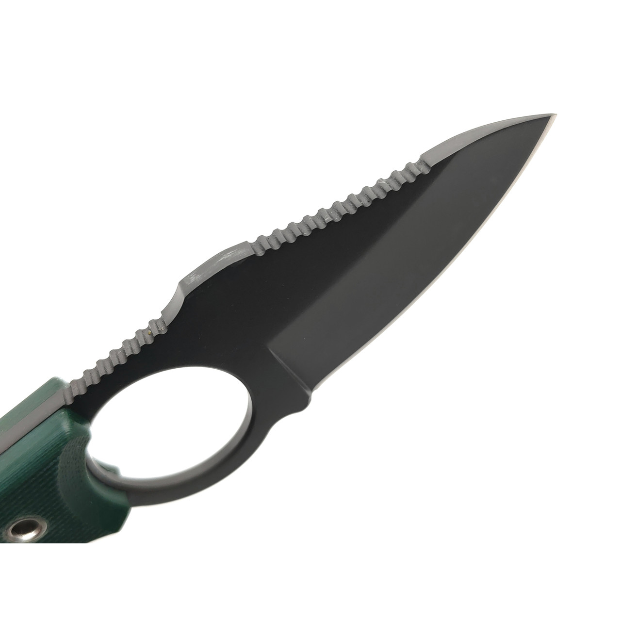 Kizlyar Supreme шейный нож Amigo X сталь D2 gray titanium, рукоять G10 green, ножны G10