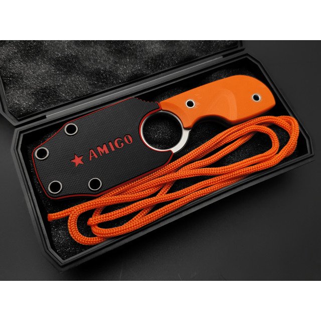 Kizlyar Supreme шейный нож Amigo Z сталь D2 satin, рукоять G10 orange, ножны G10