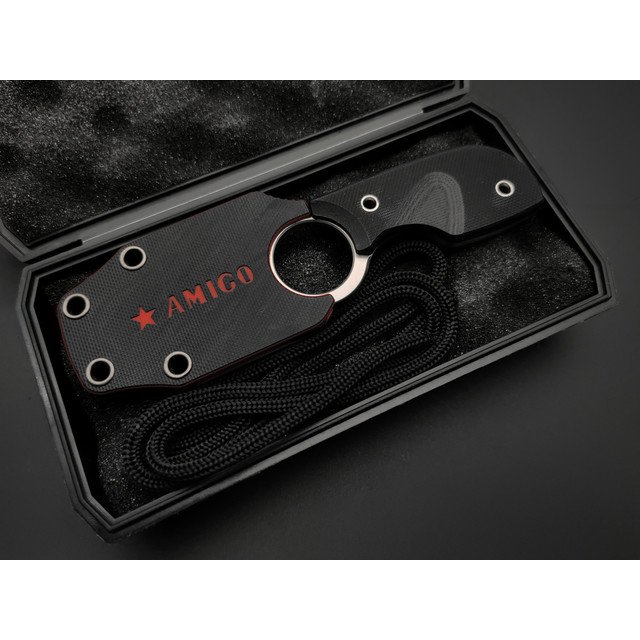 Kizlyar Supreme шейный нож Amigo X сталь D2 satin, рукоять G10 black, ножны G10