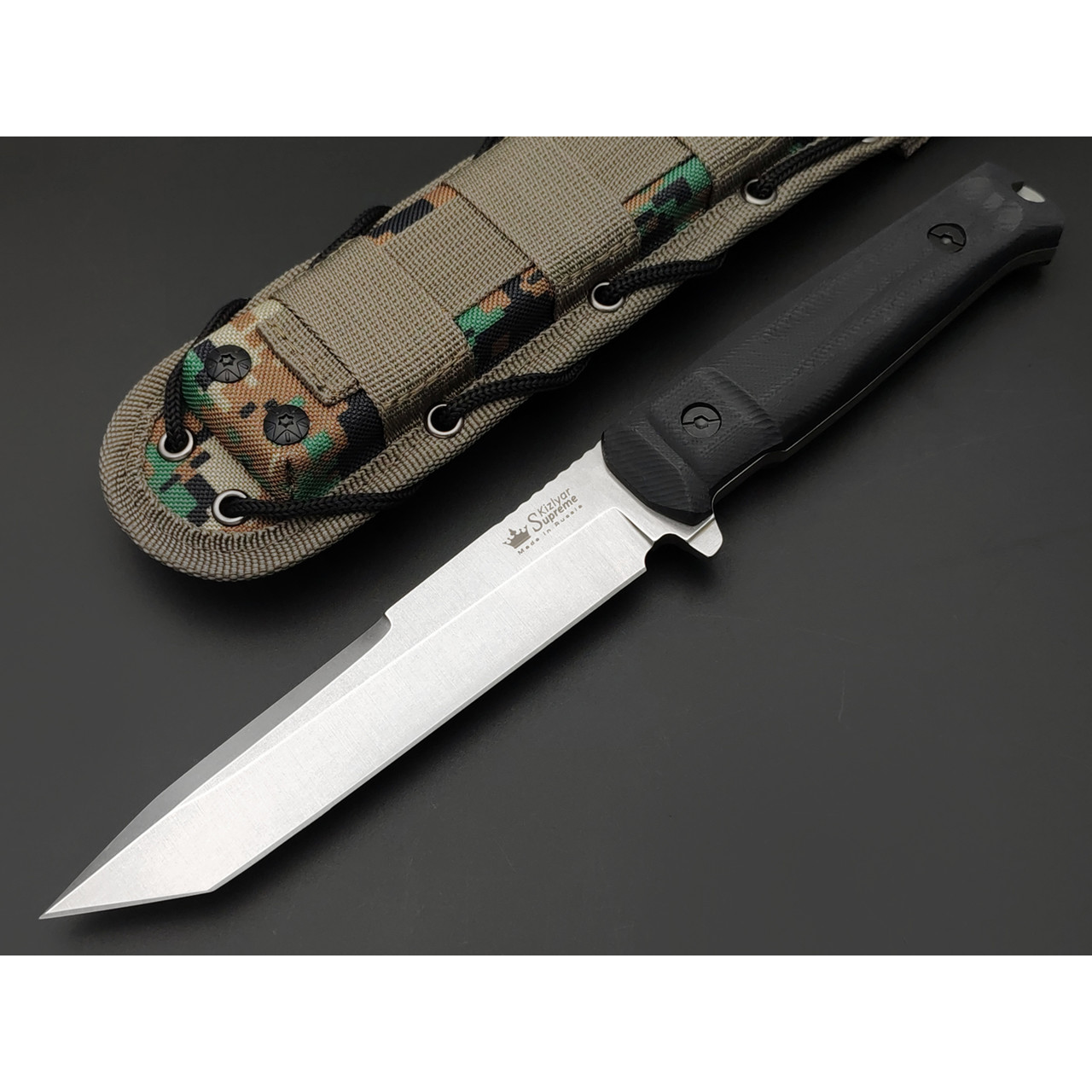 Kizlyar Supreme тактический нож Aggressor сталь Aus-8 стоунвош, рукоять G10 black, ножны Molle camo