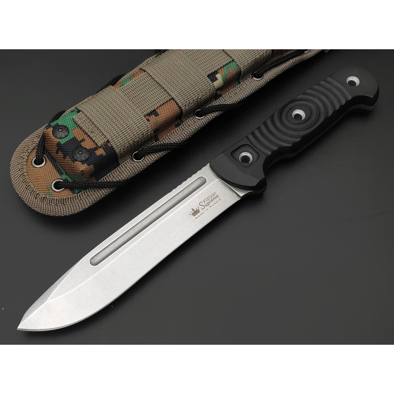 Kizlyar Supreme тактический нож Maximus сталь Aus-8 стоунвош, рукоять G10 black, ножны Molle camo