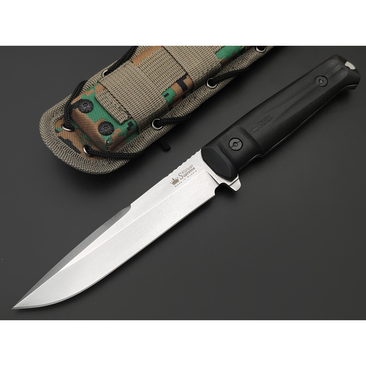 Kizlyar Supreme тактический нож Delta сталь D2 стоунвош, рукоять Kraton black, ножны Molle camo