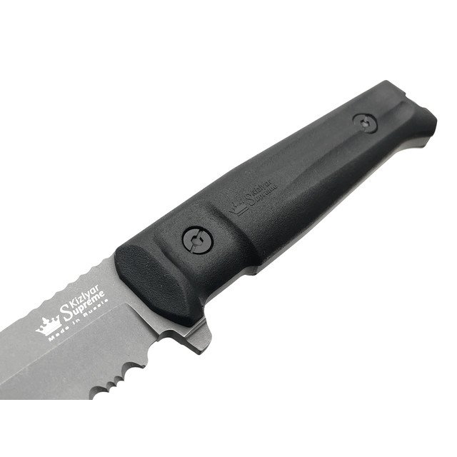 Kizlyar Supreme тактический нож Alpha Serrated сталь D2 TacWash, рукоять Kraton black, ножны Molle black