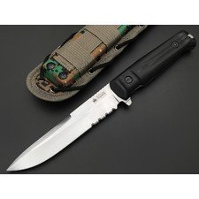 Kizlyar Supreme тактический нож Alpha Serrated сталь D2 стоунвош, рукоять Kraton black, ножны Molle camo