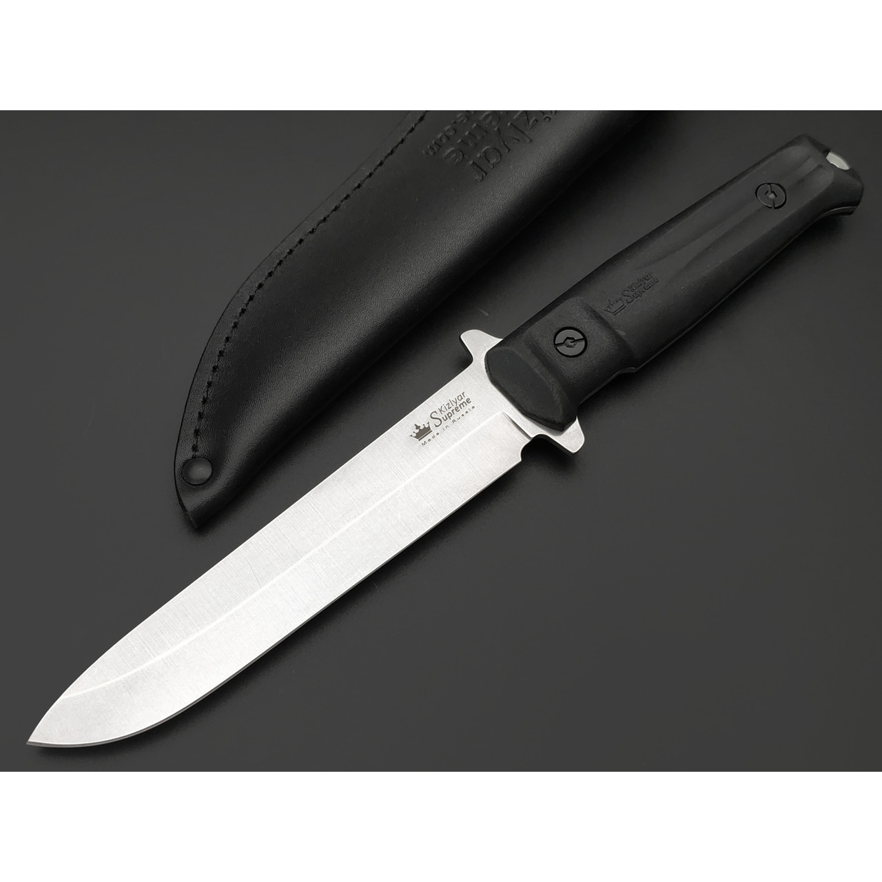 Kizlyar Supreme тактический нож Trident Lite сталь 420HC стоунвош, рукоять Kraton black, ножны Кожа