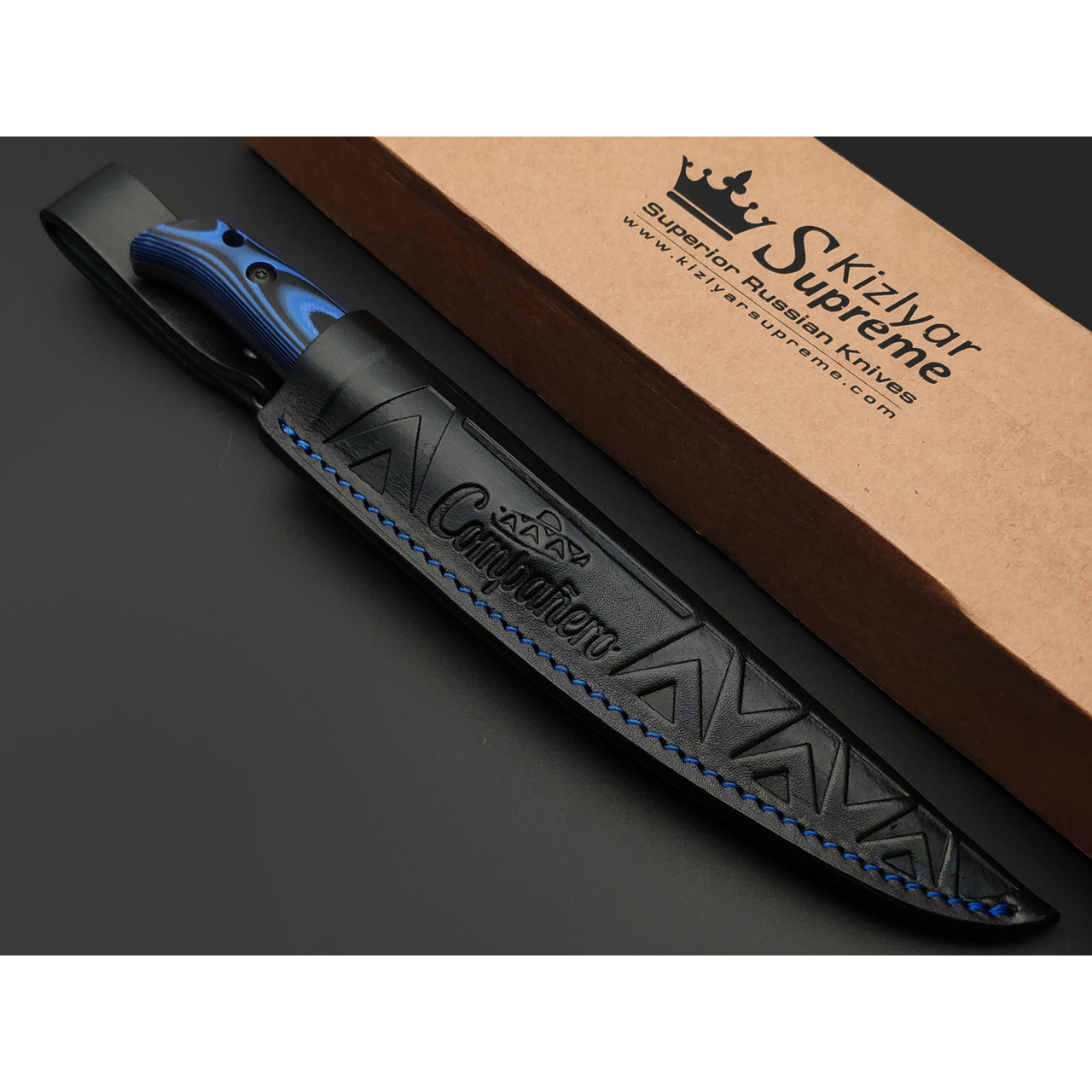 Kizlyar Supreme туристический нож Companero сталь VG-10 satin, рукоять G10 black & blue