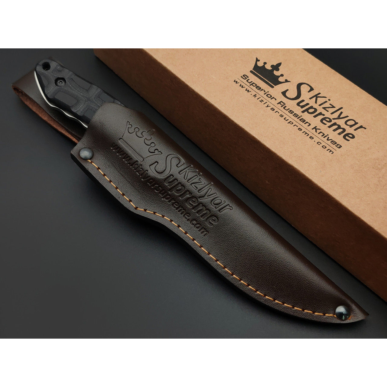 Kizlyar Supreme туристический нож Aztec сталь D2 стоунвош, рукоять G10 black, ножны Кожа