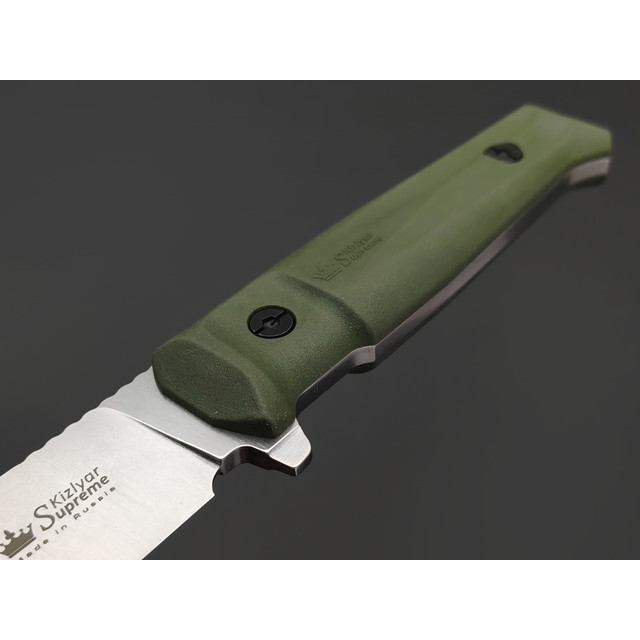 Kizlyar Supreme тактический нож Sturm сталь Aus-8 стоунвош, рукоять Kraton olive, ножны Polyamide