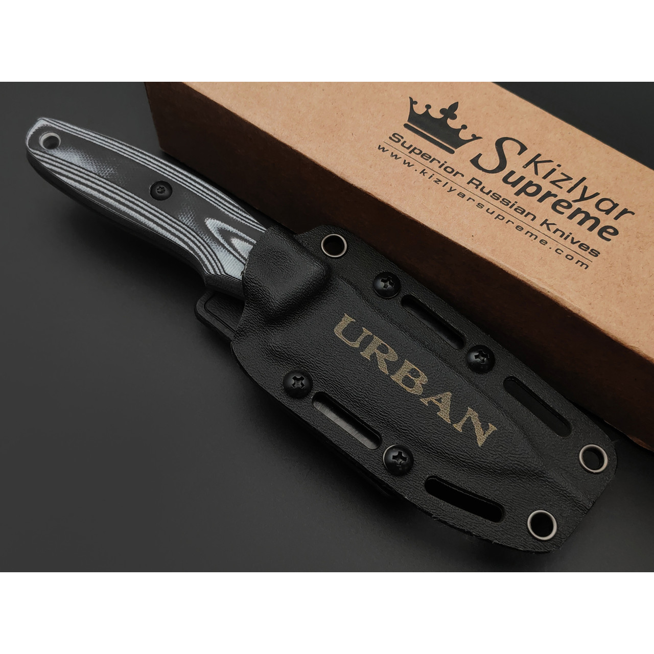 Kizlyar Supreme туристический нож Urban сталь Niolox стоунвош, рукоять G10 black & white, ножны Kydex