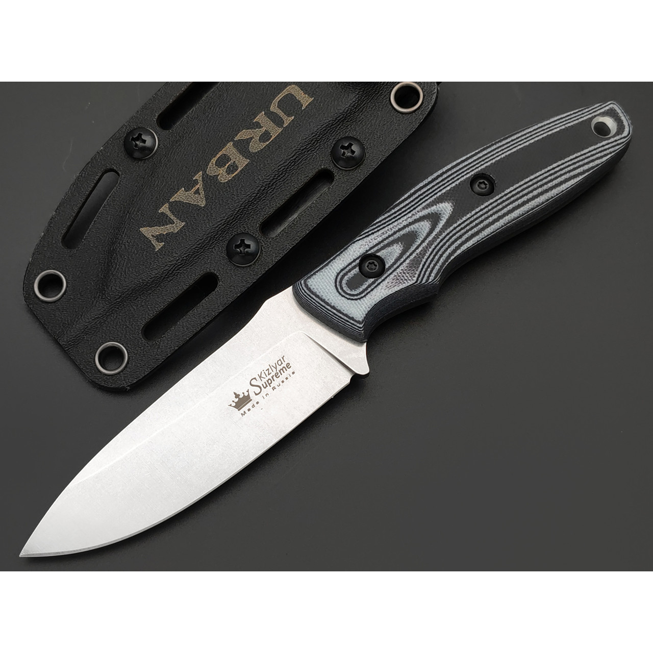 Kizlyar Supreme туристический нож Urban сталь Niolox стоунвош, рукоять G10 black & white, ножны Kydex