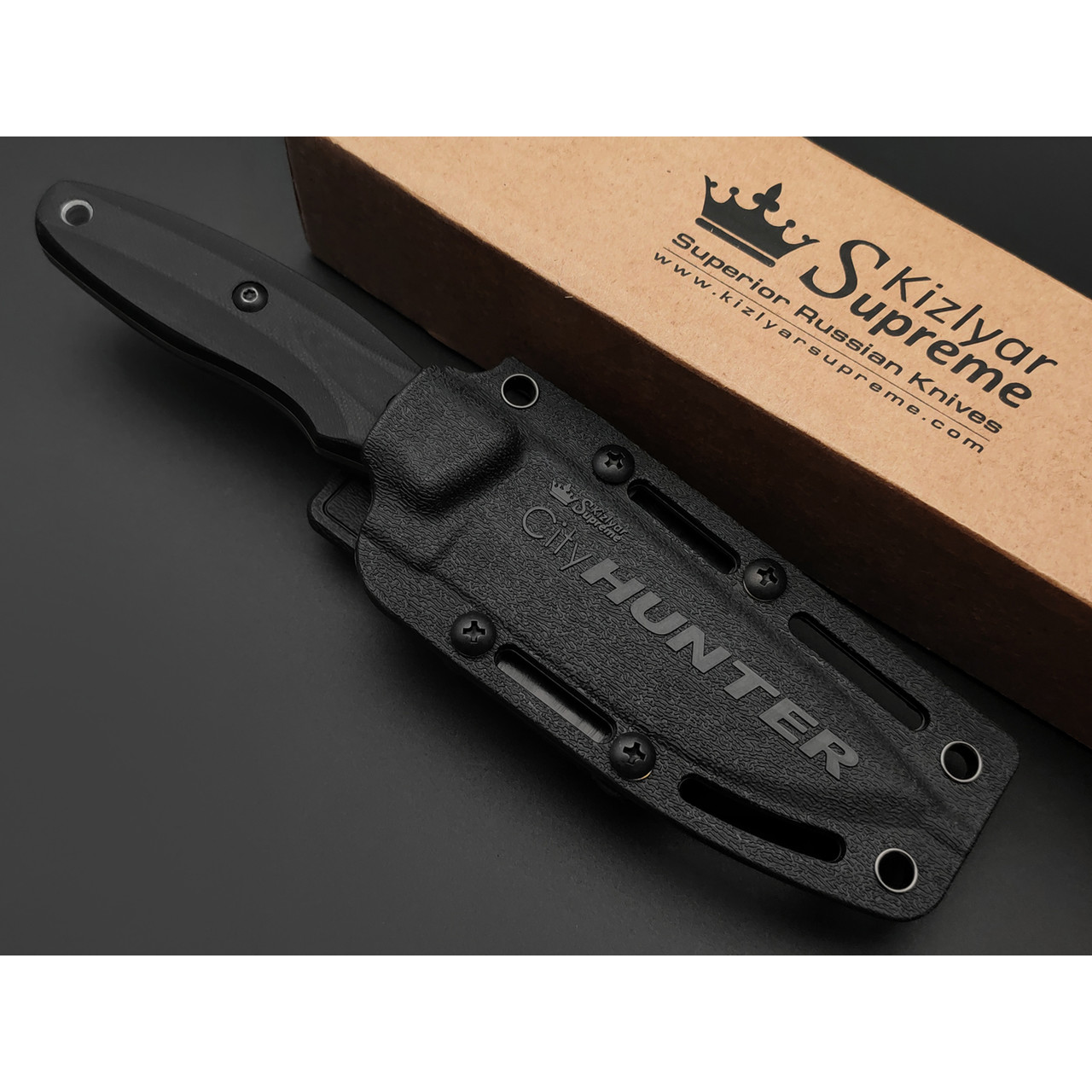 Kizlyar Supreme туристический нож CityHunter сталь Aus-8 стоунвош, рукоять G10 black