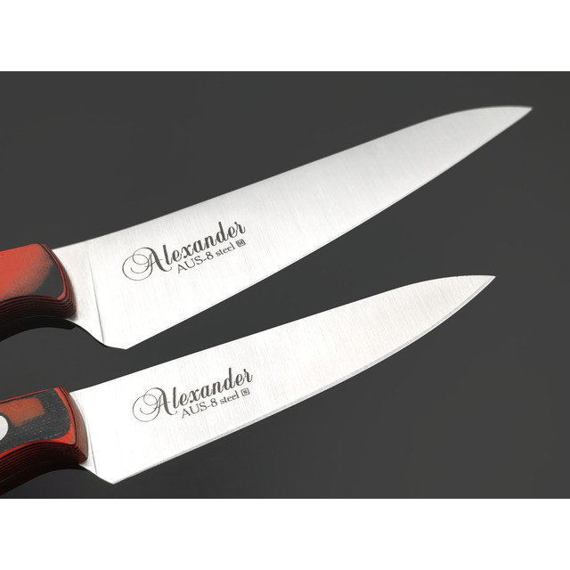 Kizlyar Supreme набор из 2-х кухонных ножей Alexander SM сталь Aus-8 satin, рукоять G10 black & red