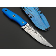 Волчий Век нож Blackbird Custom сталь N690 WA худ. травление, рукоять G10 blue, латунь, мозаичные пины,