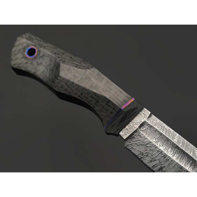 Волчий Век нож Техно Слонёнок Custom сталь PGK WA травление Дамаскаж, рукоять Carbon fiber, titanium