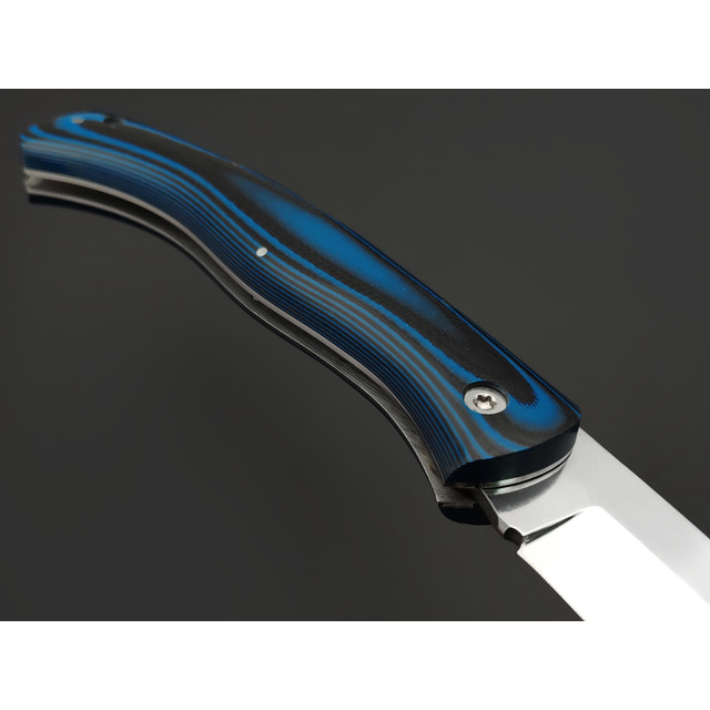 Стальные Бивни нож складной Сканди сталь Х12МФ, рукоять G10 black & blue