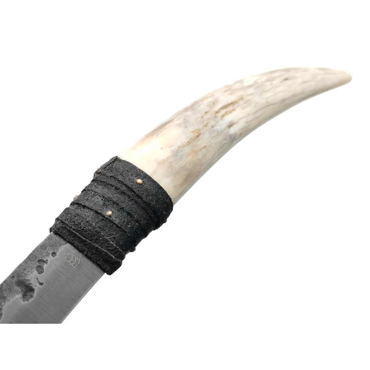 Сергей Шадрин нож кованый SHAD22 сталь Х12МФ, рукоять Рог лося, натуральная кожа, бронза