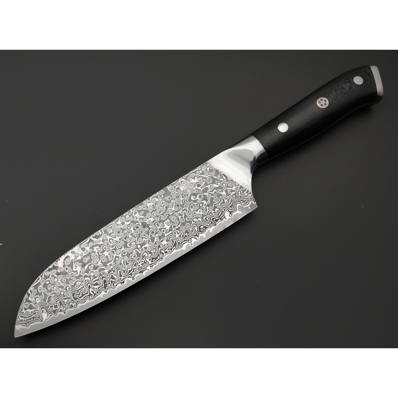 TuoTown нож Santoku TX-D6 дамасская сталь VG10, рукоять G10 black