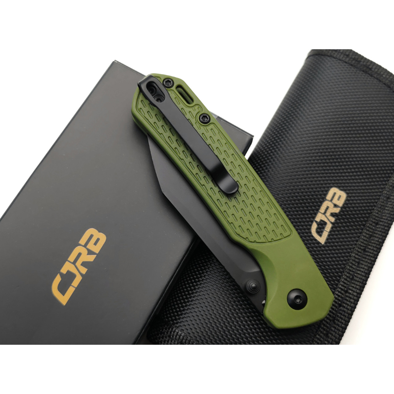 CJRB нож складной Pyrite Light J1945-BGN сталь AR-RPM9 black, рукоять FRN OD green